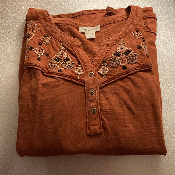 NWT - Style & Co Rust Bohemium Open Neck Top Decorative Beads & Crystals - Sz PM - Picture 7 of 16